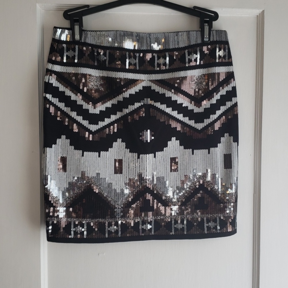 Express Silver Black White Sequin Mini Skirt S - image 4